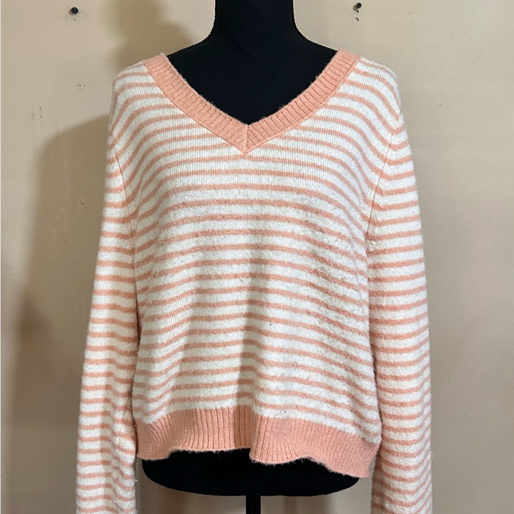 American Eagle super soft crew neck cropped top - Pink and White x large